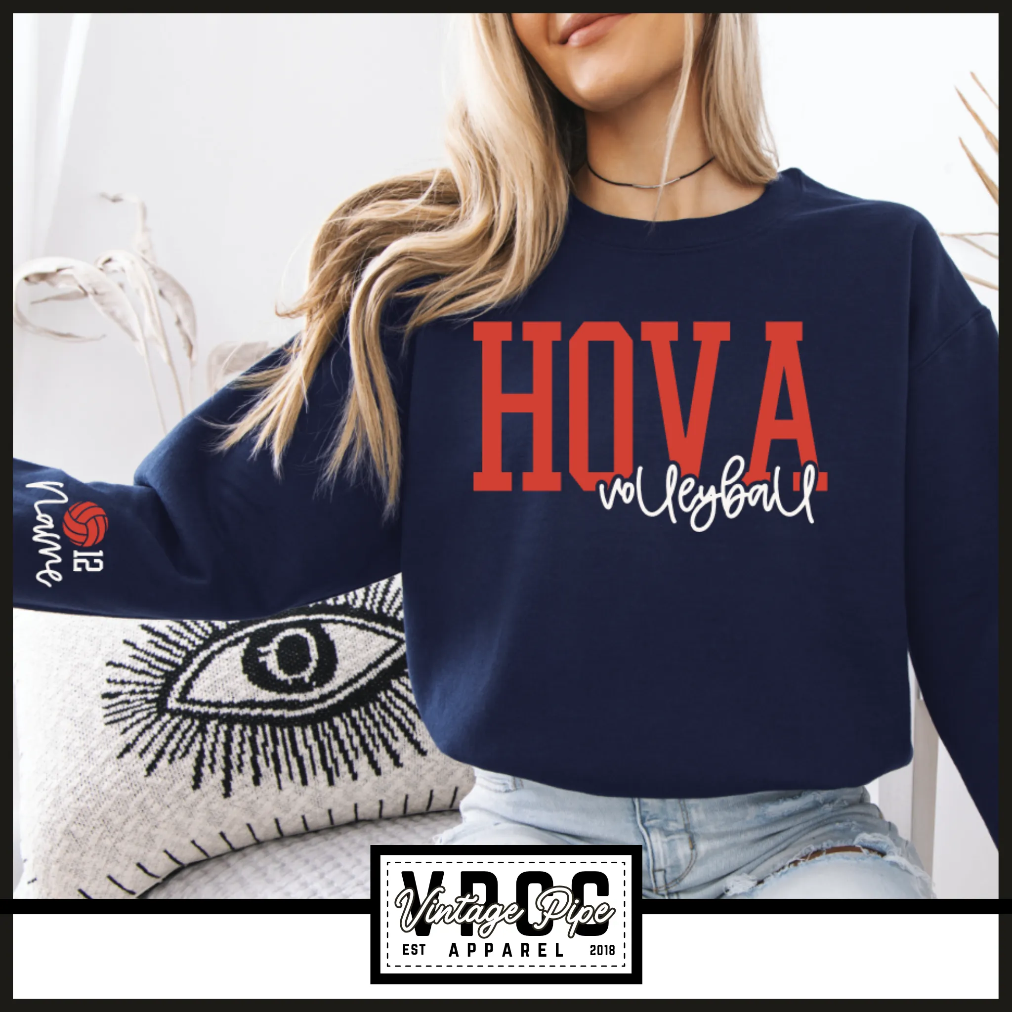 18000- HOVA Volleyball Layered Puff Crew Sweatshirt- Navy
