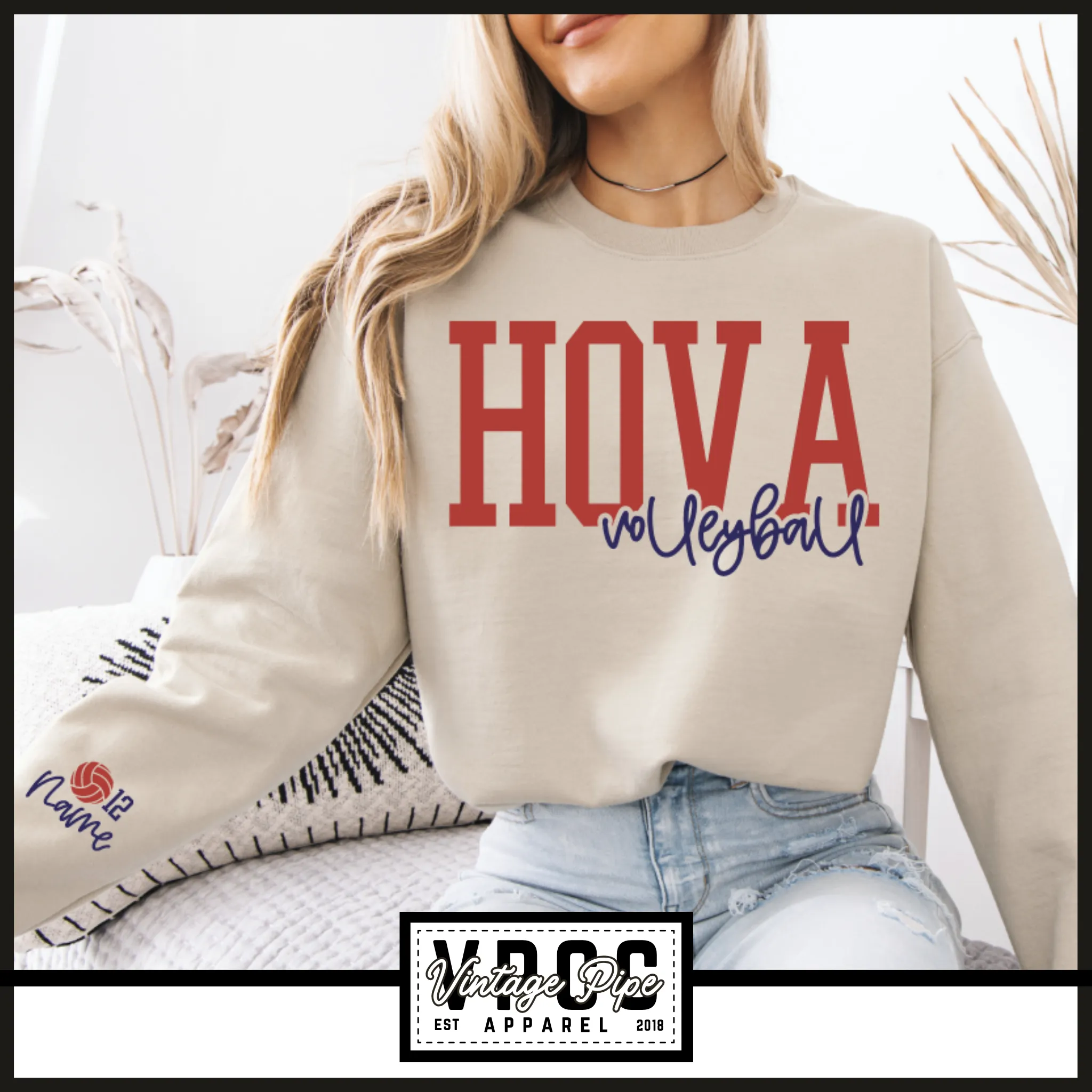 18000- HOVA Volleyball Layered Puff Crew Sweatshirt- Sand