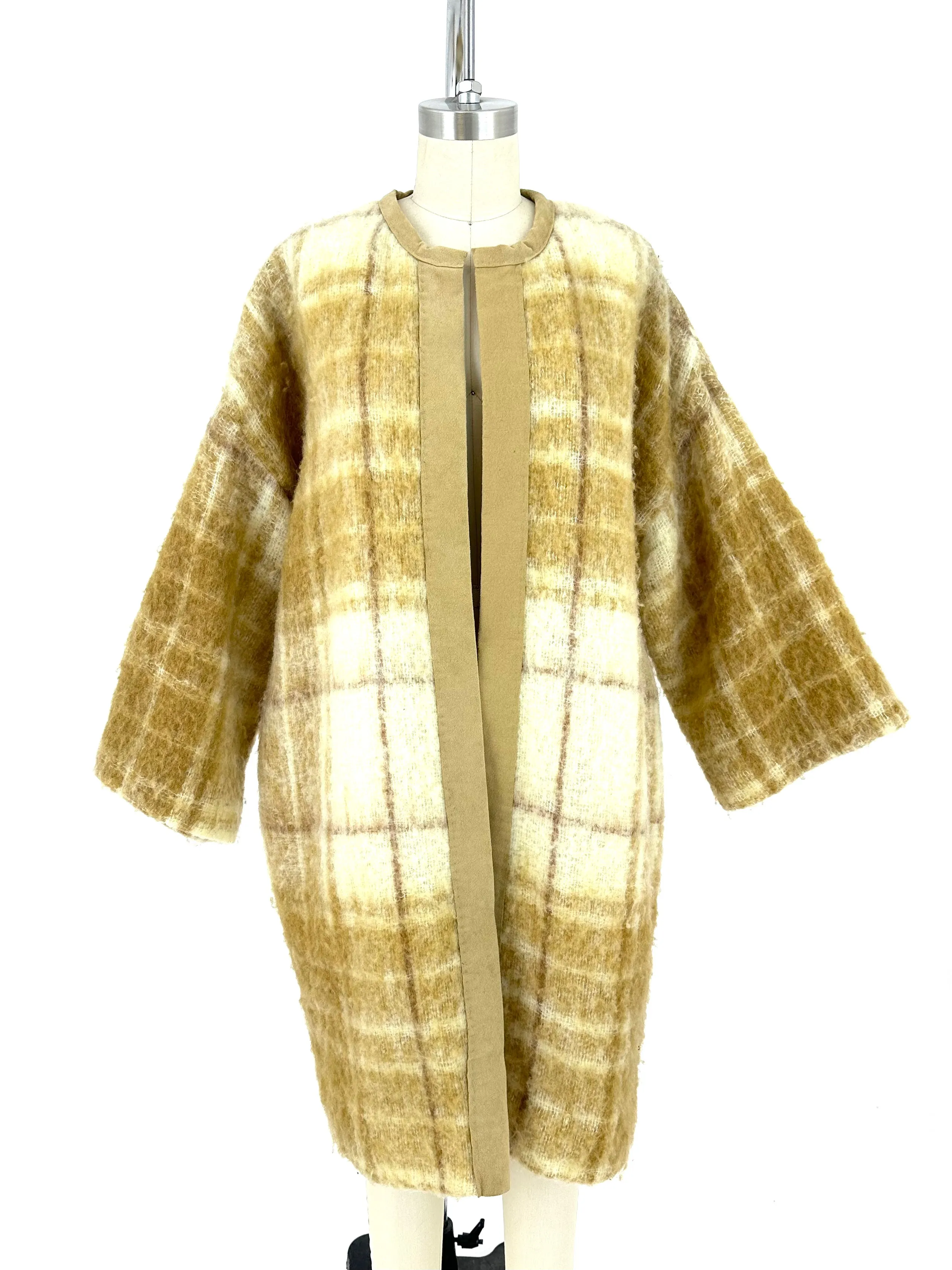 70s Fuzzy Woven Plaid Coat