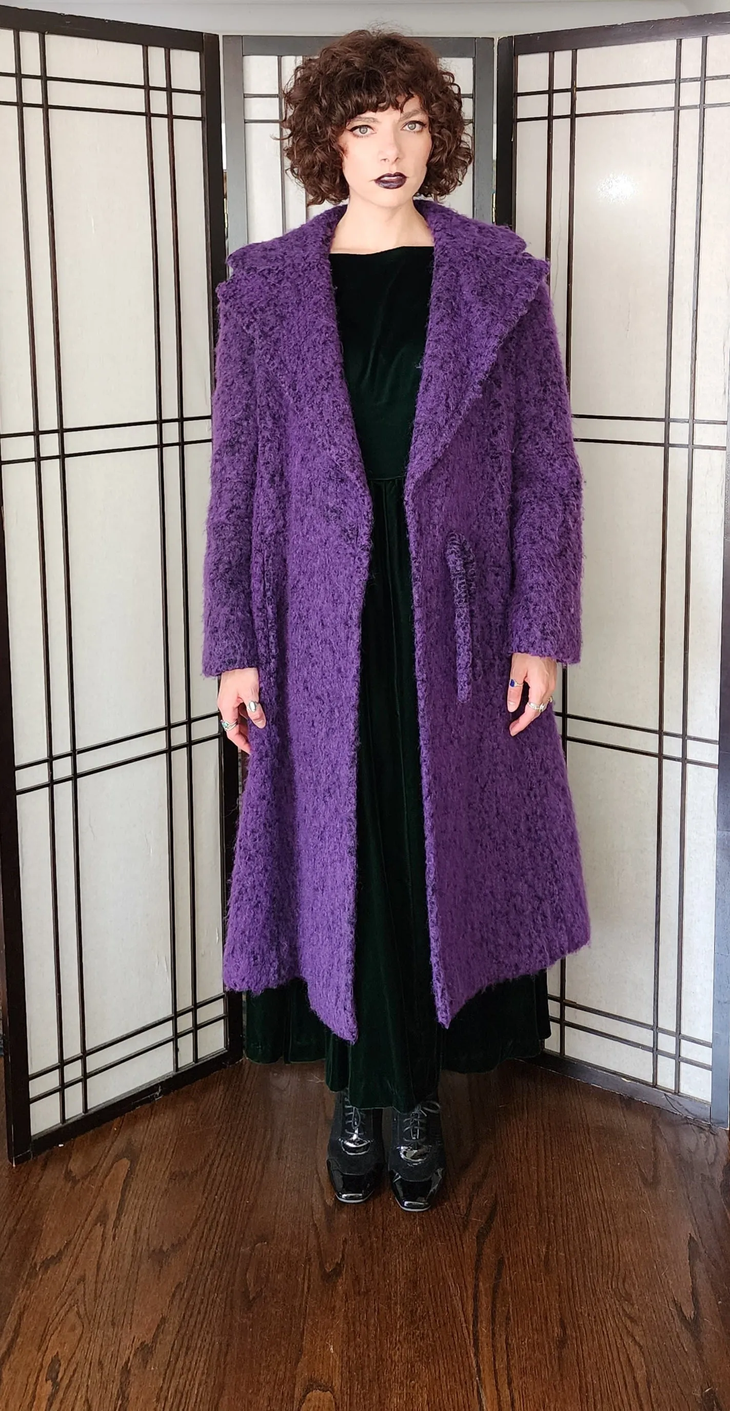80 Purple Coat by Pauline Trigere Fuzzy Felt Texture - Large