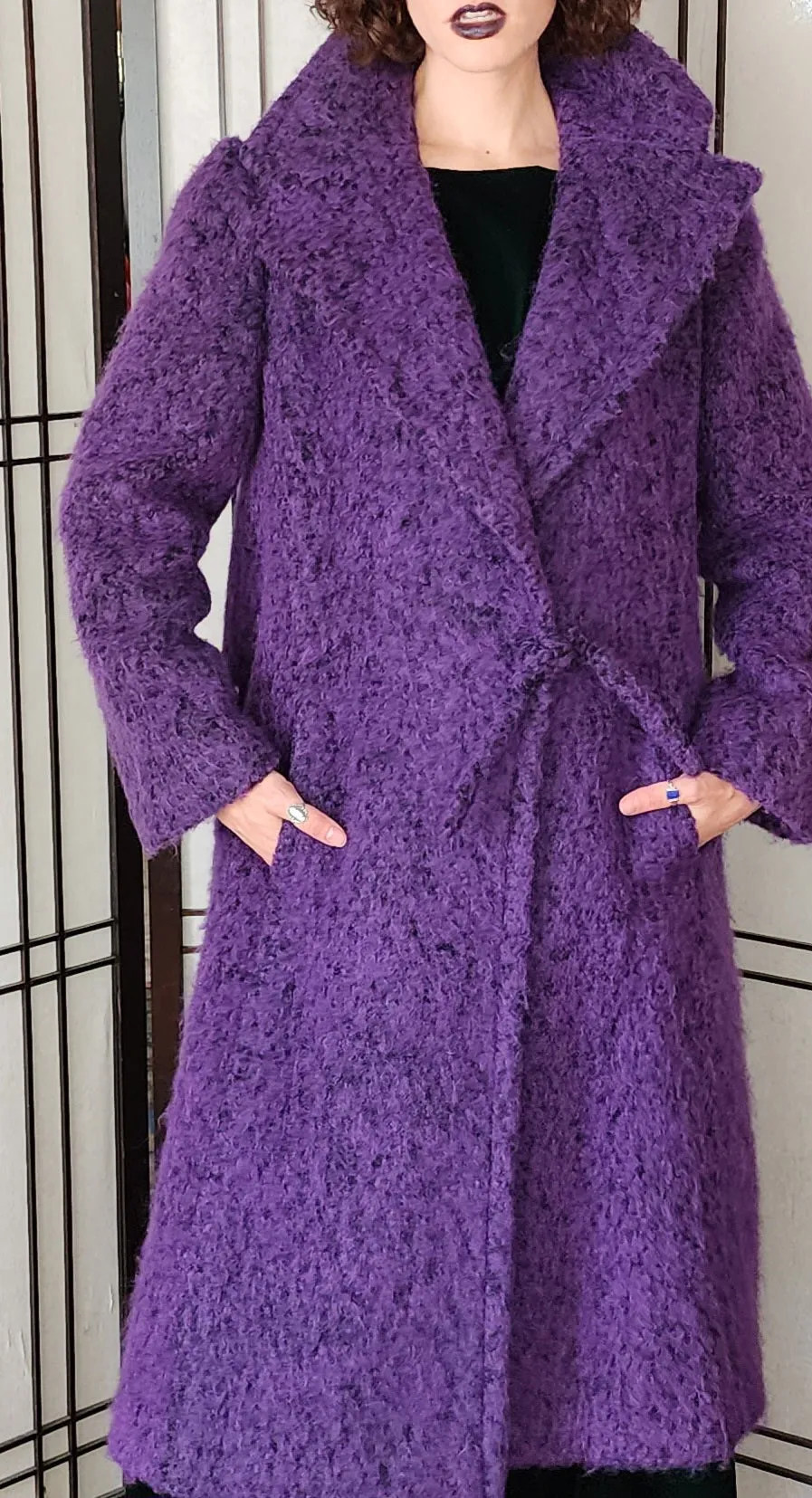 80 Purple Coat by Pauline Trigere Fuzzy Felt Texture - Large