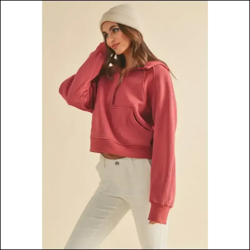 Aemi   Co Chic Half Zip Raglan Sleeve Hoodie