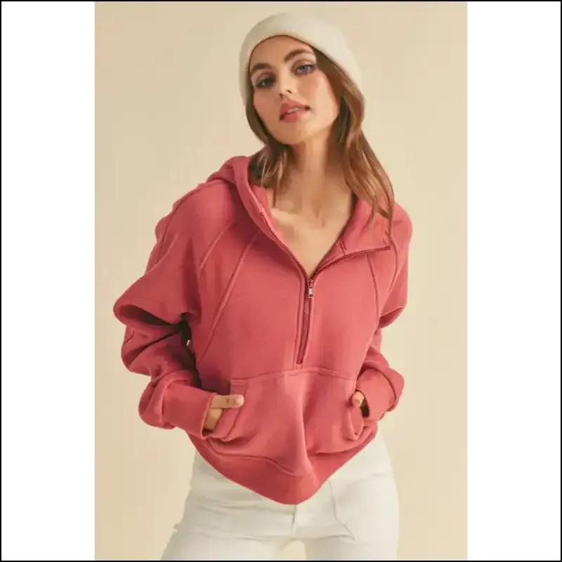 Aemi   Co Chic Half Zip Raglan Sleeve Hoodie