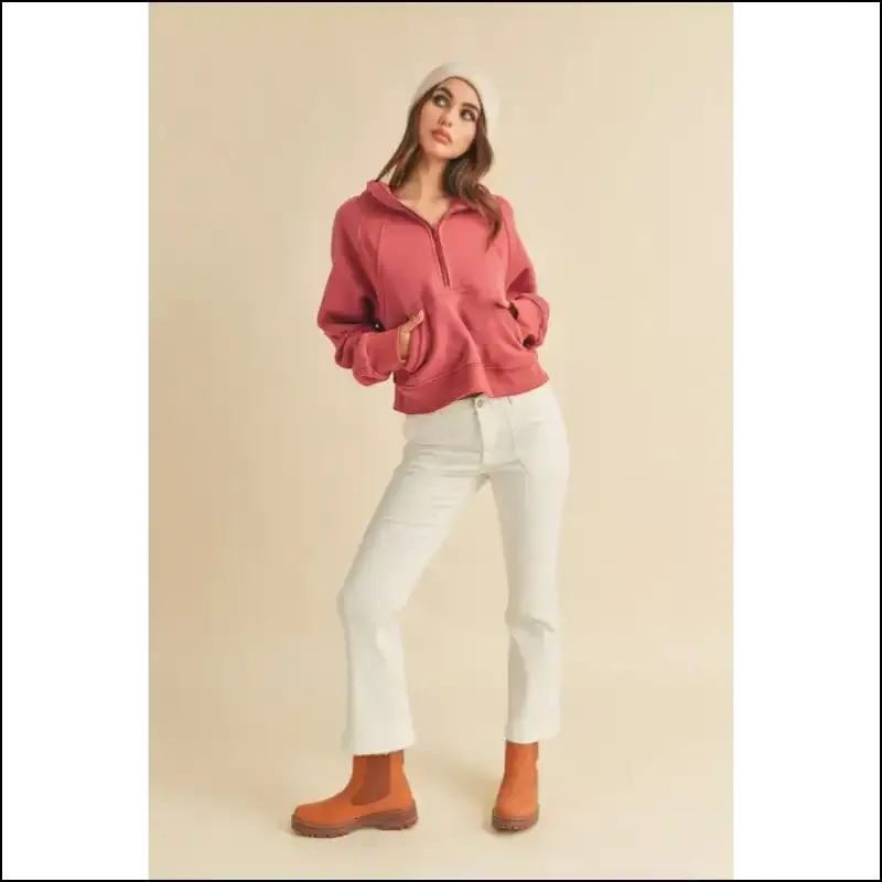 Aemi   Co Chic Half Zip Raglan Sleeve Hoodie