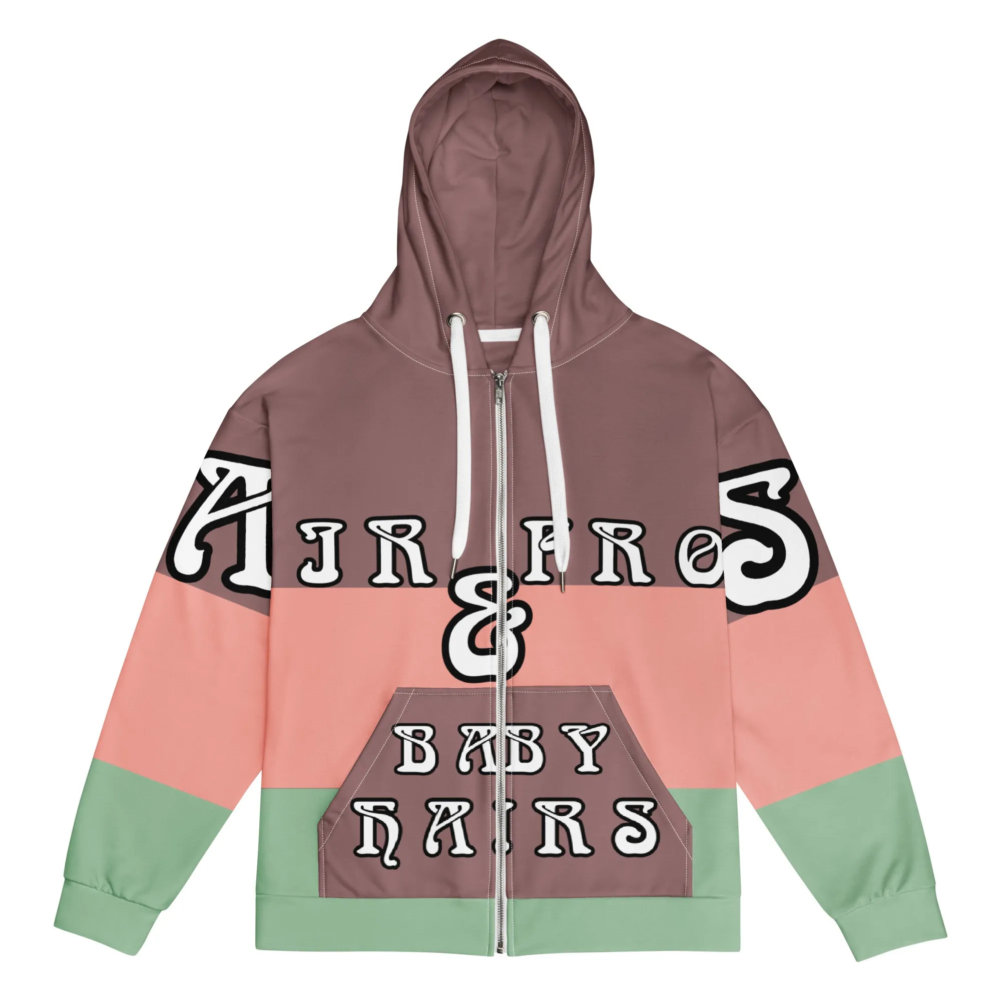 Airfros And Babyhairs Light Wood Mona Lisa Wide Striped Zip Up Hoodie