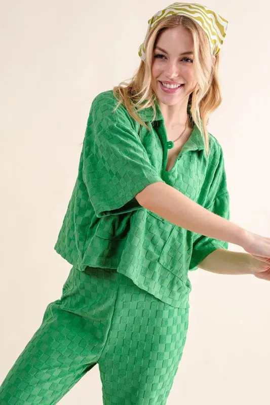 And The Why Brushed Texture Checker Board Pattern Casual Top