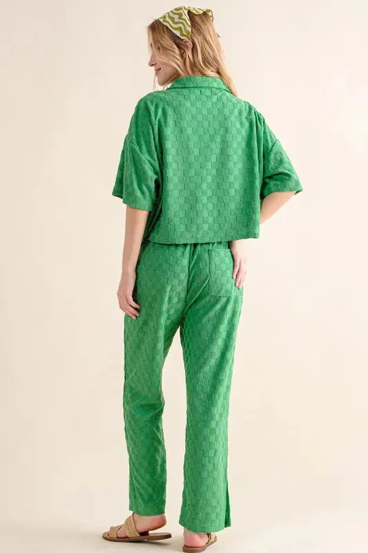 And The Why Brushed Texture Checker Board Pattern Casual Top