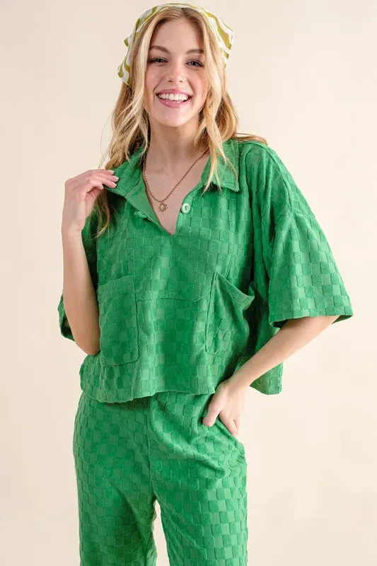 And The Why Brushed Texture Checker Board Pattern Casual Top