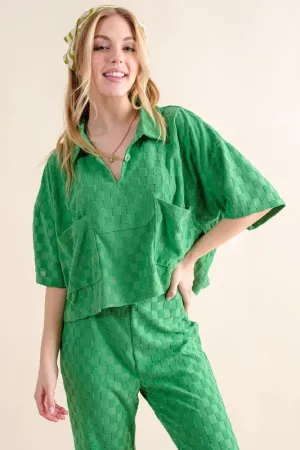 And The Why Brushed Texture Checker Board Pattern Casual Top