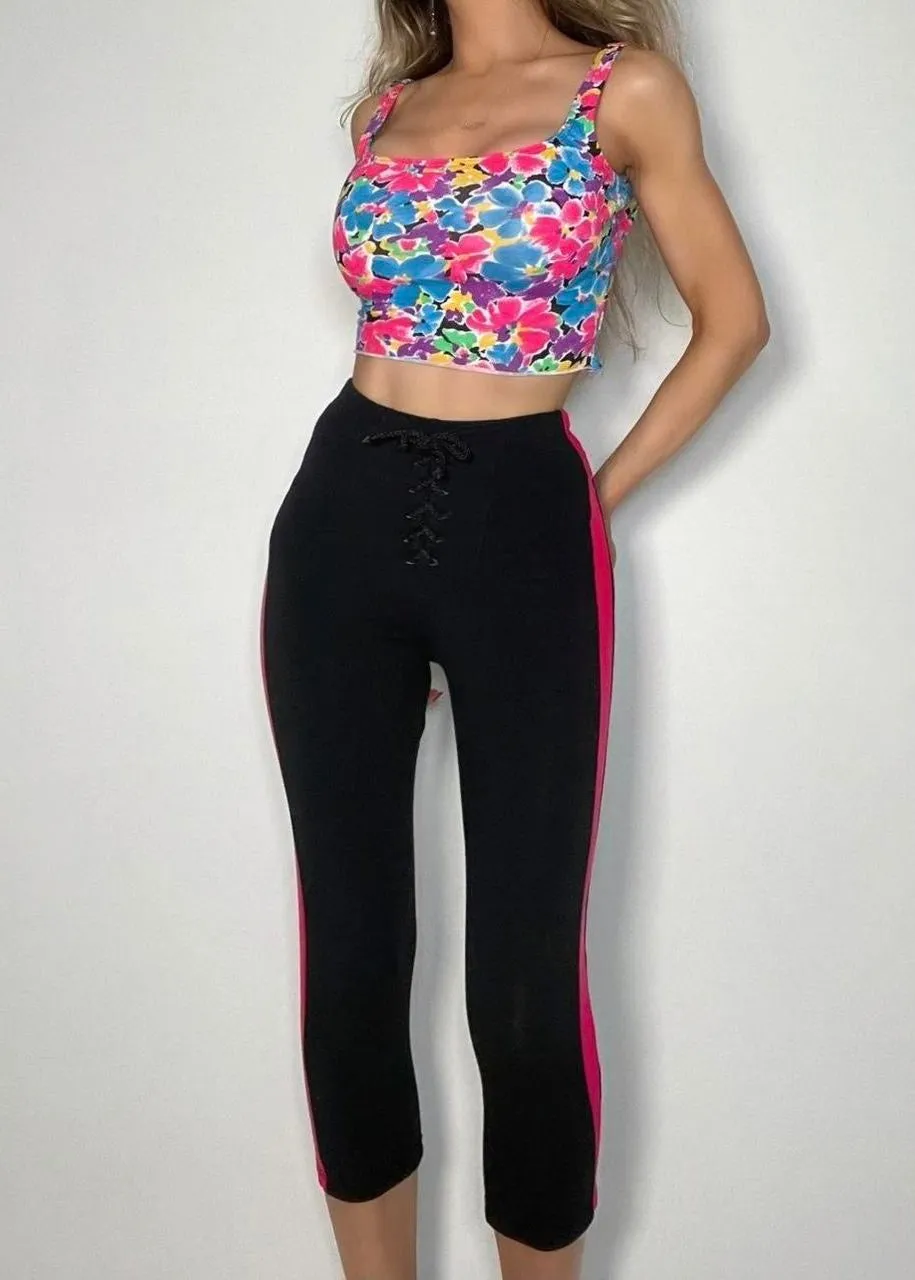 Athletic Lace-Up High-Waisted Capri Compression Legging | USA-Made Vintage