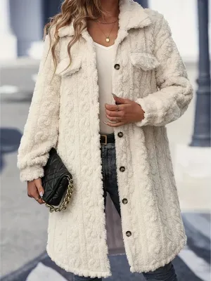Aurora Fuzzy Button Up Long Sleeve Longline Coat