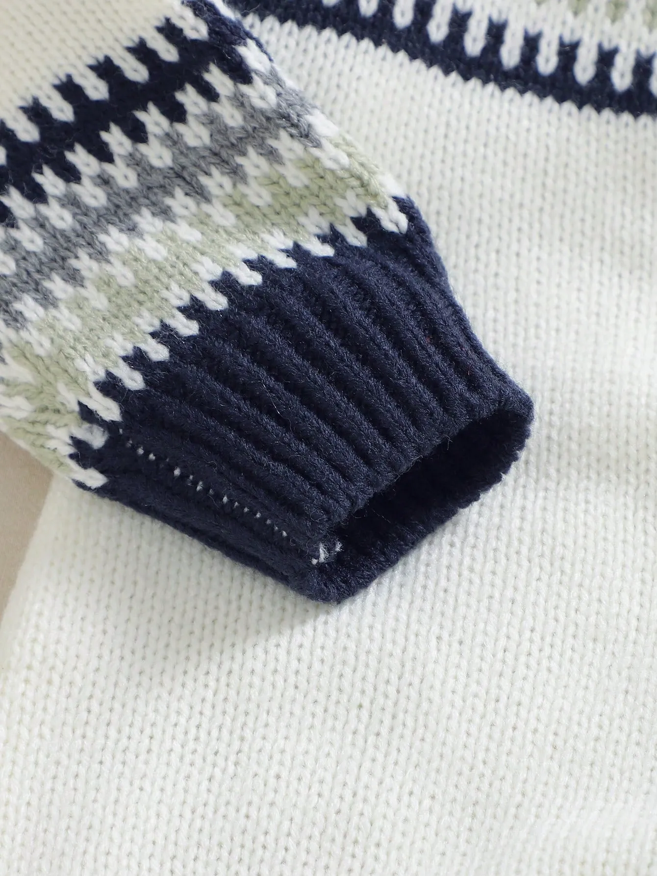 Baby Boy 2pcs/Set Retro Fair Isle Style Romper With Long Sleeve Crew Neck Sweater Romper And Cute Hat, Simple Yet Fashionable, Cozy & Comfortable Casual Outfit-FD