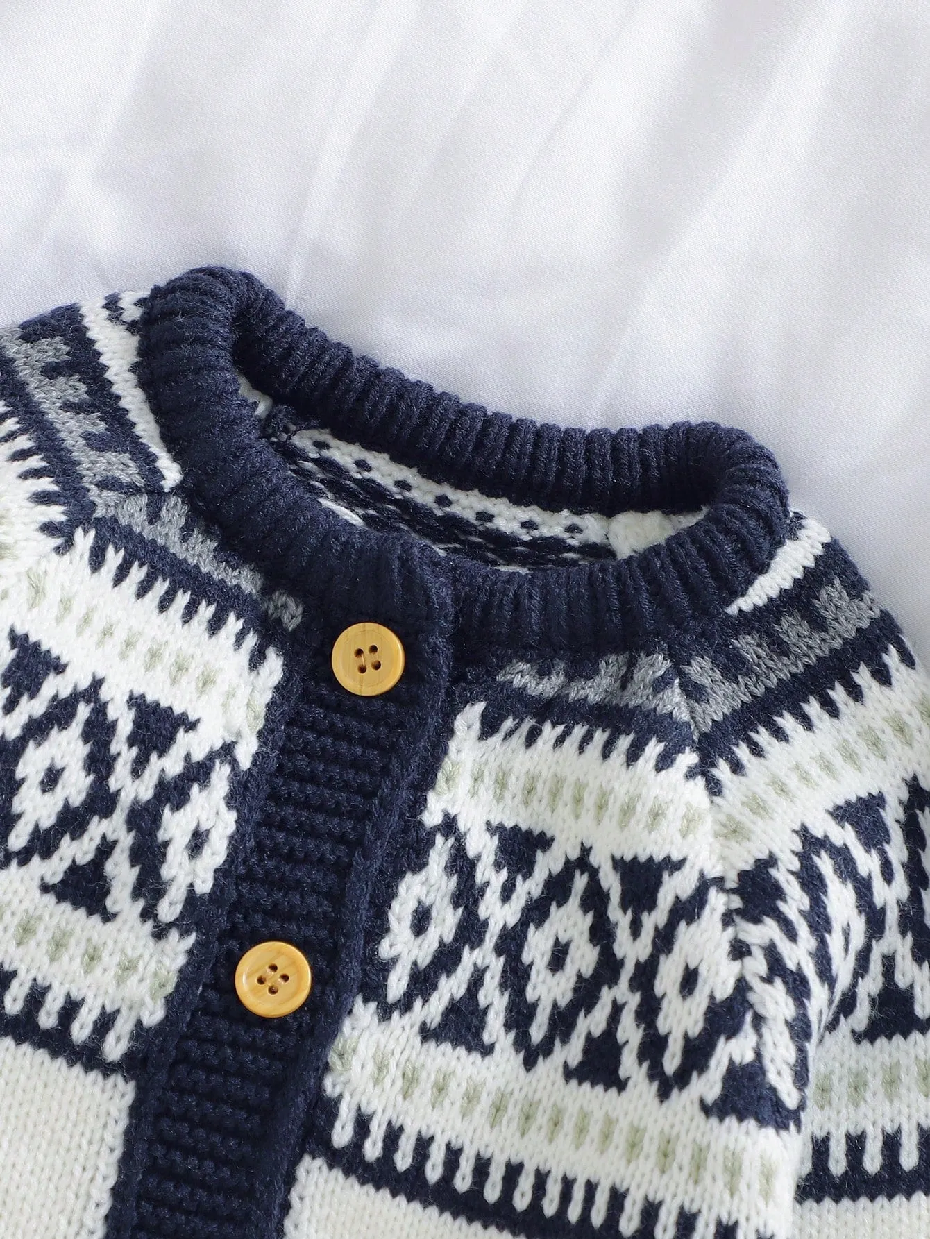 Baby Boy 2pcs/Set Retro Fair Isle Style Romper With Long Sleeve Crew Neck Sweater Romper And Cute Hat, Simple Yet Fashionable, Cozy & Comfortable Casual Outfit-FD