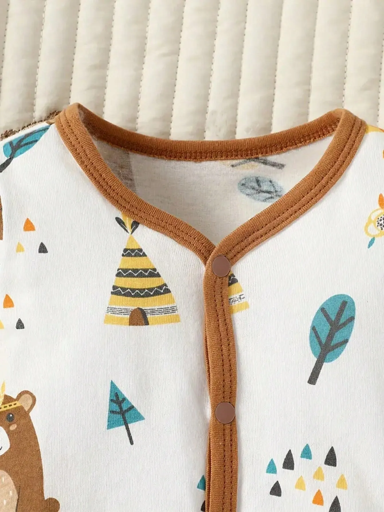Baby Boys' Rainbow Printed Long Sleeve Romper With Hat, Bib, And Socks 4pcs/Set - FD