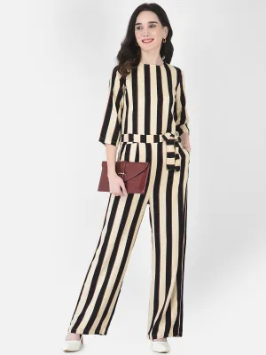 Beige Striped Jumpsuit