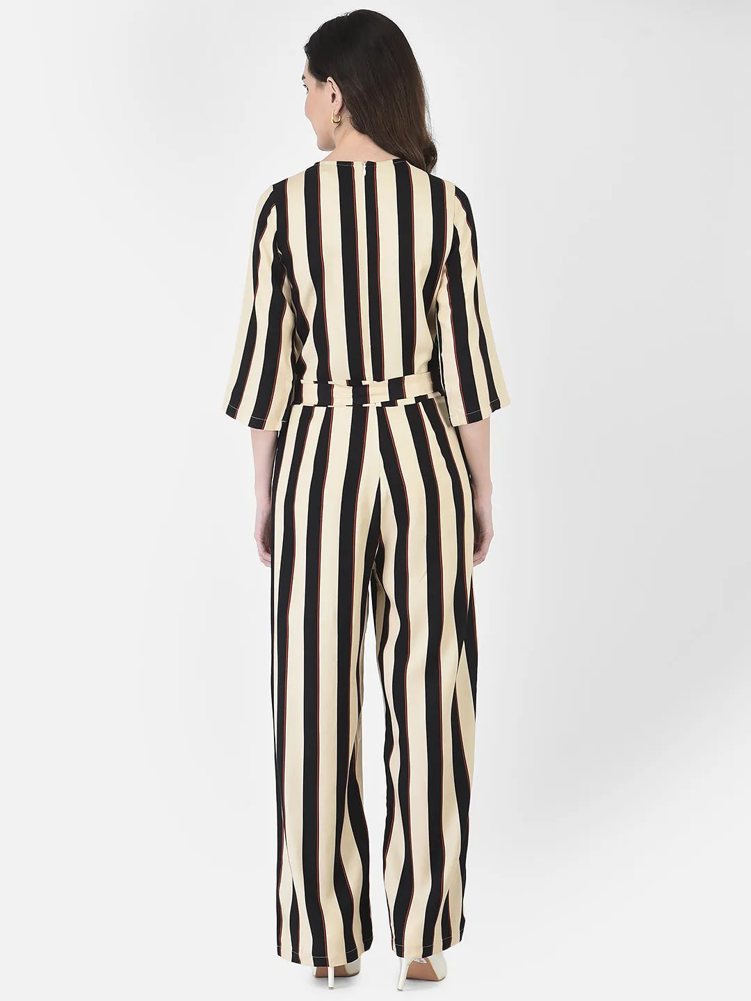 Beige Striped Jumpsuit