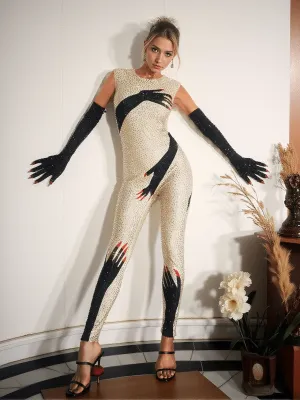 Billy Diamond Hands Illusion Jumpsuit In Beige