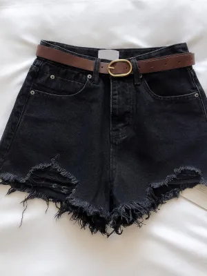 Black Freyed Denim Shorts