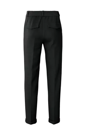 Black scuba trousers with straight legs and flap pockets