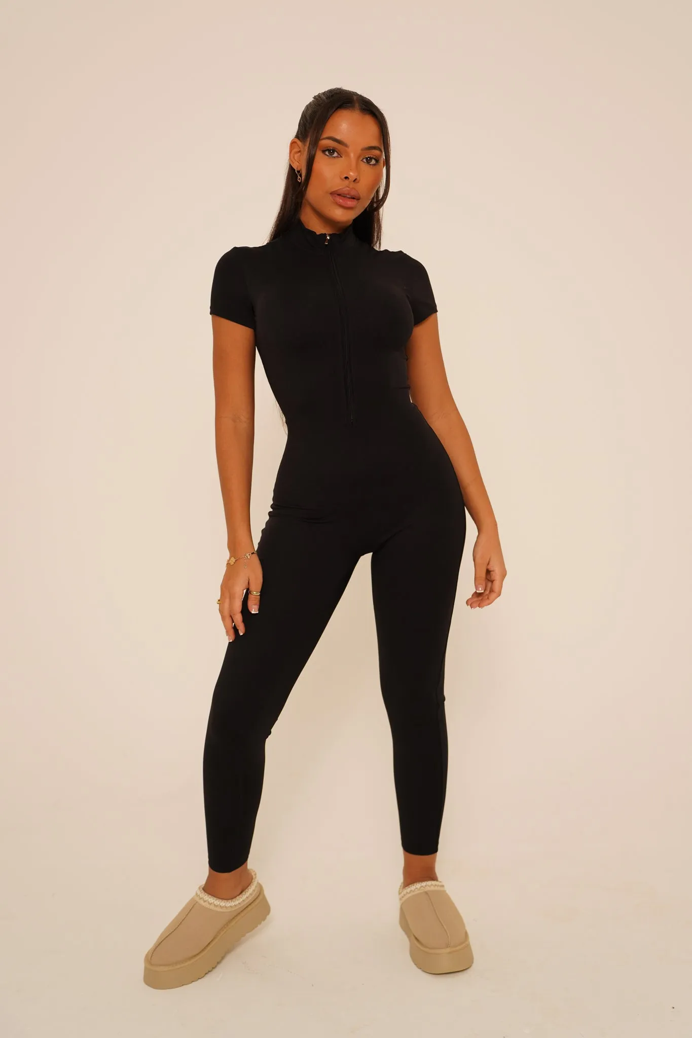 Black Short Sleeve Jumpsuit
