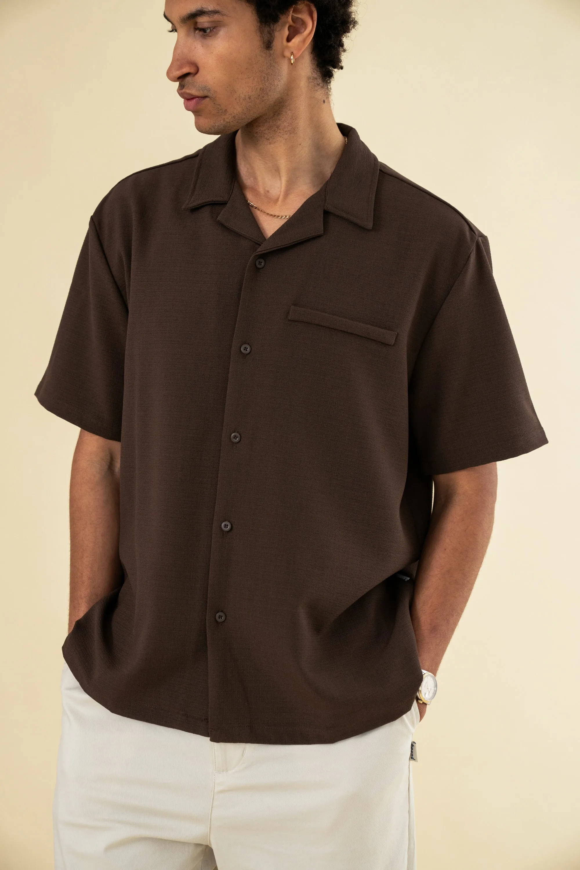 bound Heavy Cuban Textured SS Shirt - Cocoa Brown