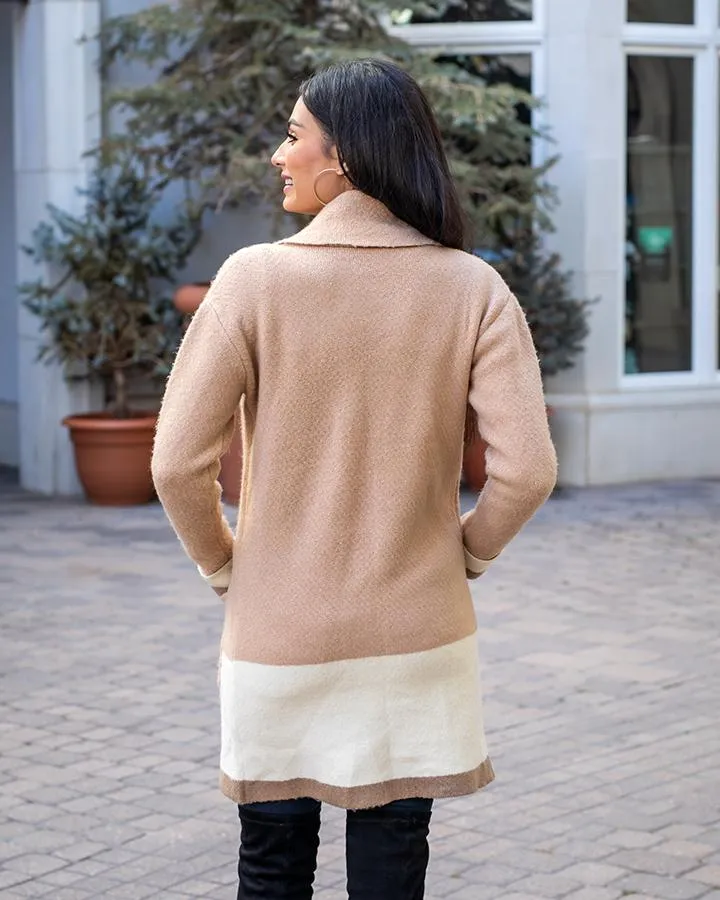 Bristol sweater coat in camel/ivory