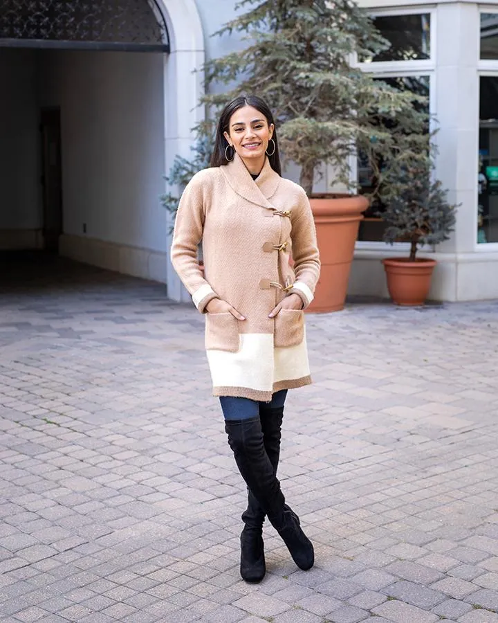 Bristol sweater coat in camel/ivory