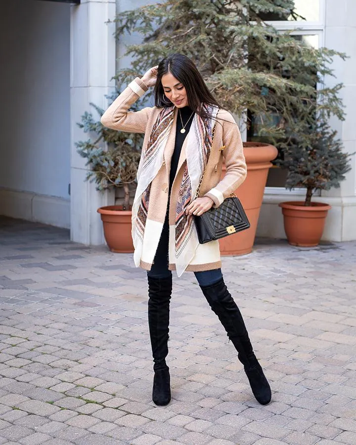 Bristol sweater coat in camel/ivory