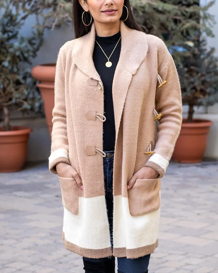 Bristol sweater coat in camel/ivory