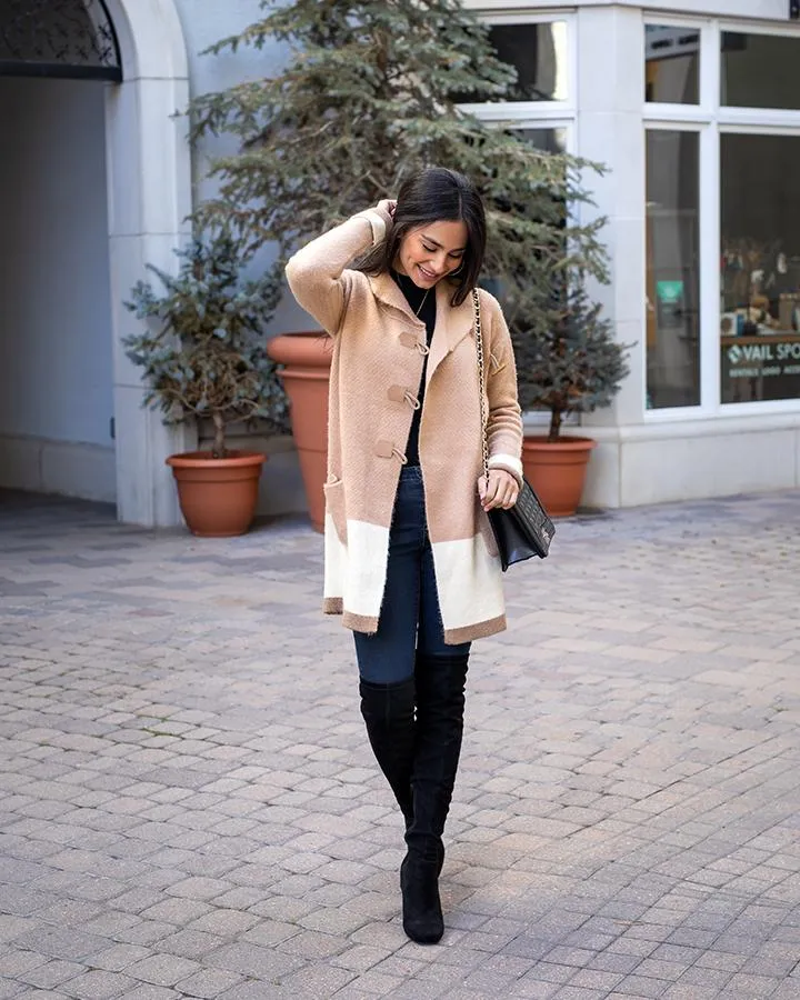Bristol sweater coat in camel/ivory