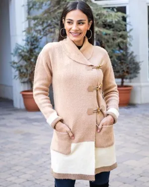 Bristol sweater coat in camel/ivory