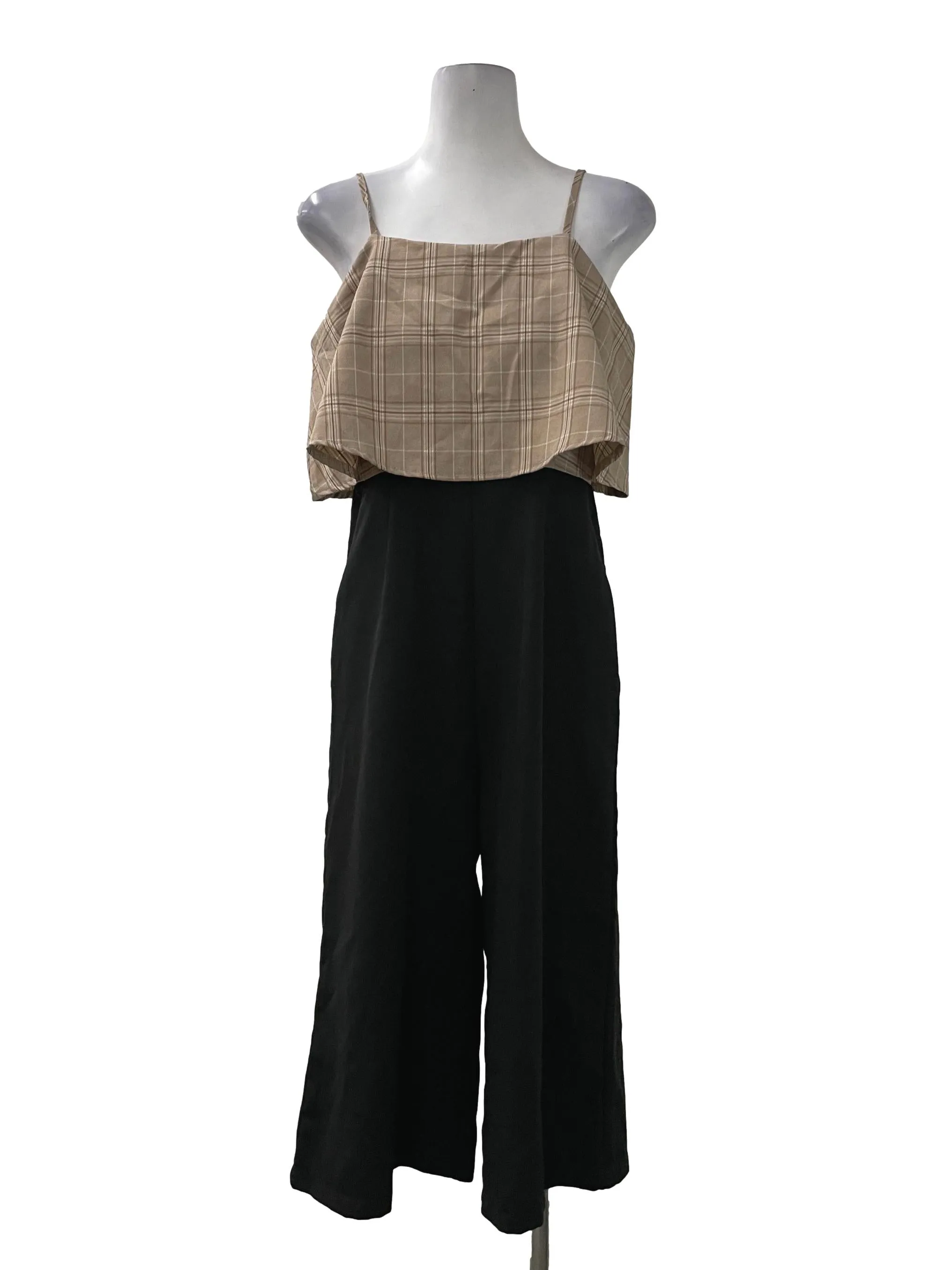Brown Checkered Front Flap Jumpsuit