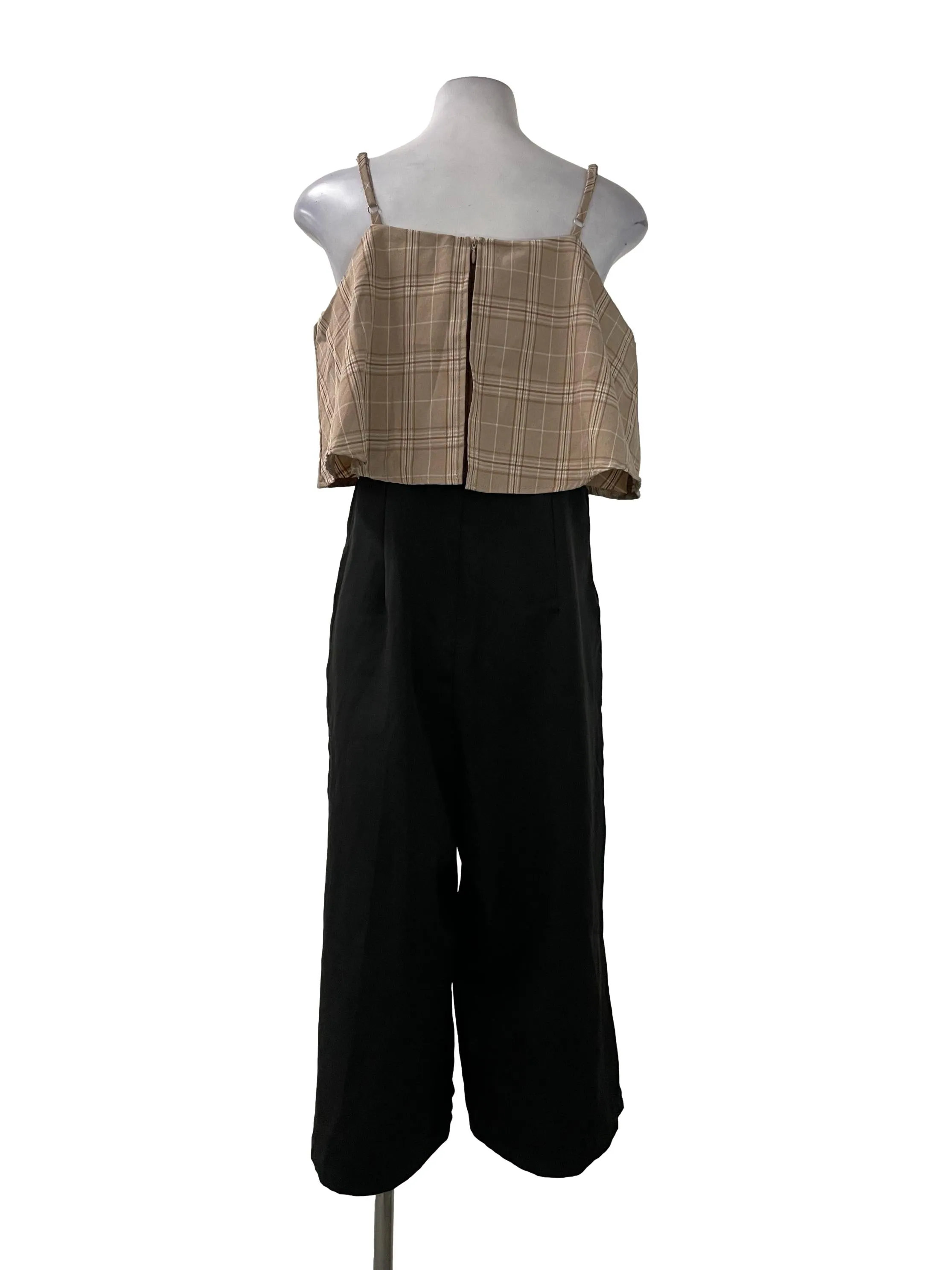 Brown Checkered Front Flap Jumpsuit