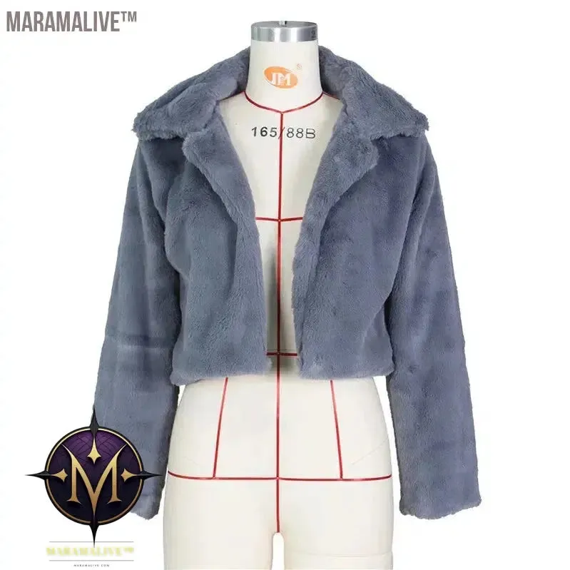 Casual Women Faux Fur Coats Long Sleeve Furry Cropped Jacket Open Stitch Fluffy Overcoat Plus Size XXL Outdoor Wear