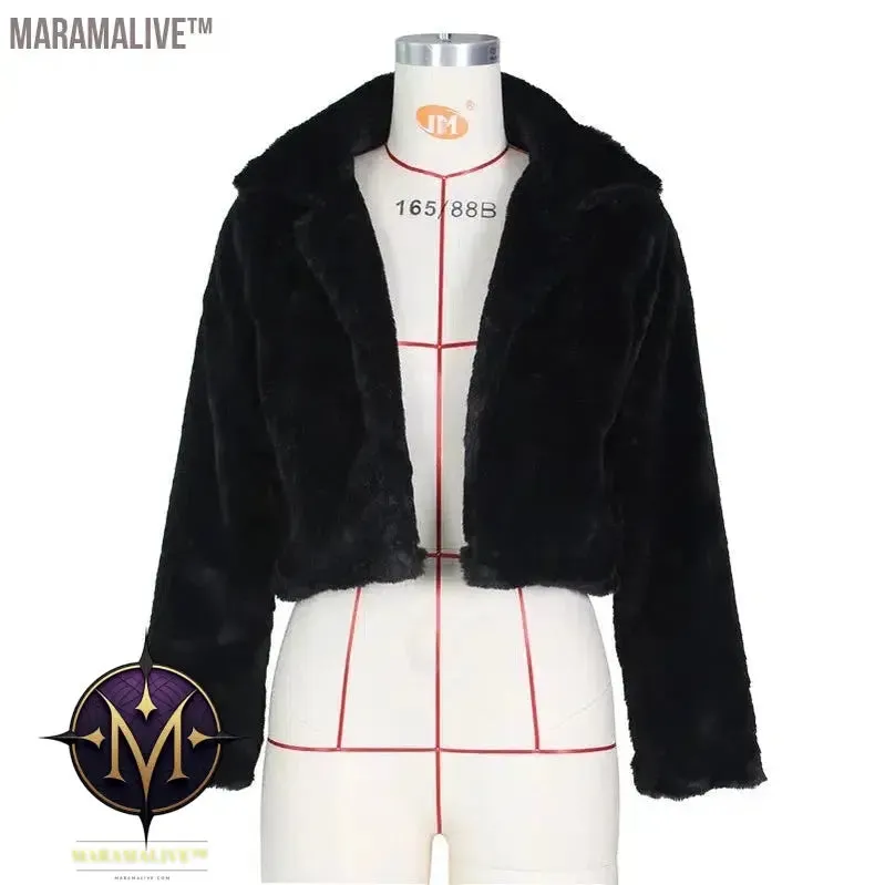 Casual Women Faux Fur Coats Long Sleeve Furry Cropped Jacket Open Stitch Fluffy Overcoat Plus Size XXL Outdoor Wear