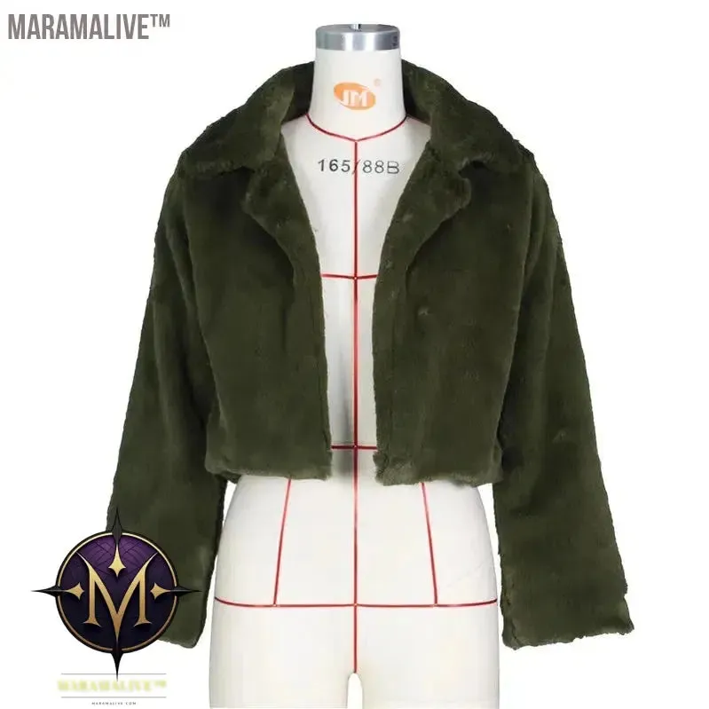 Casual Women Faux Fur Coats Long Sleeve Furry Cropped Jacket Open Stitch Fluffy Overcoat Plus Size XXL Outdoor Wear