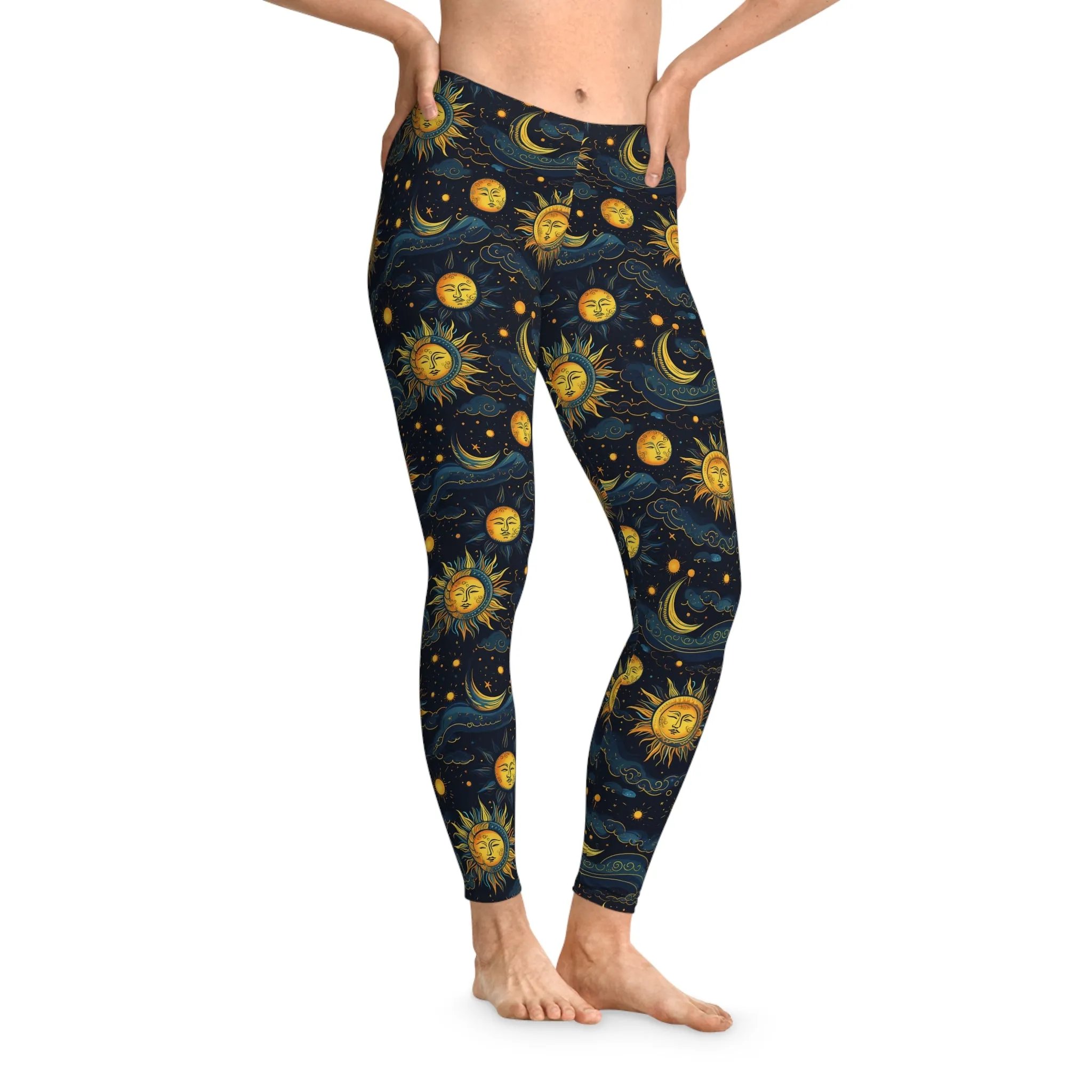 Celestial Sun and Moon Stretchy Leggings - Cosmic Yoga Pants for Freedom and Comfort
