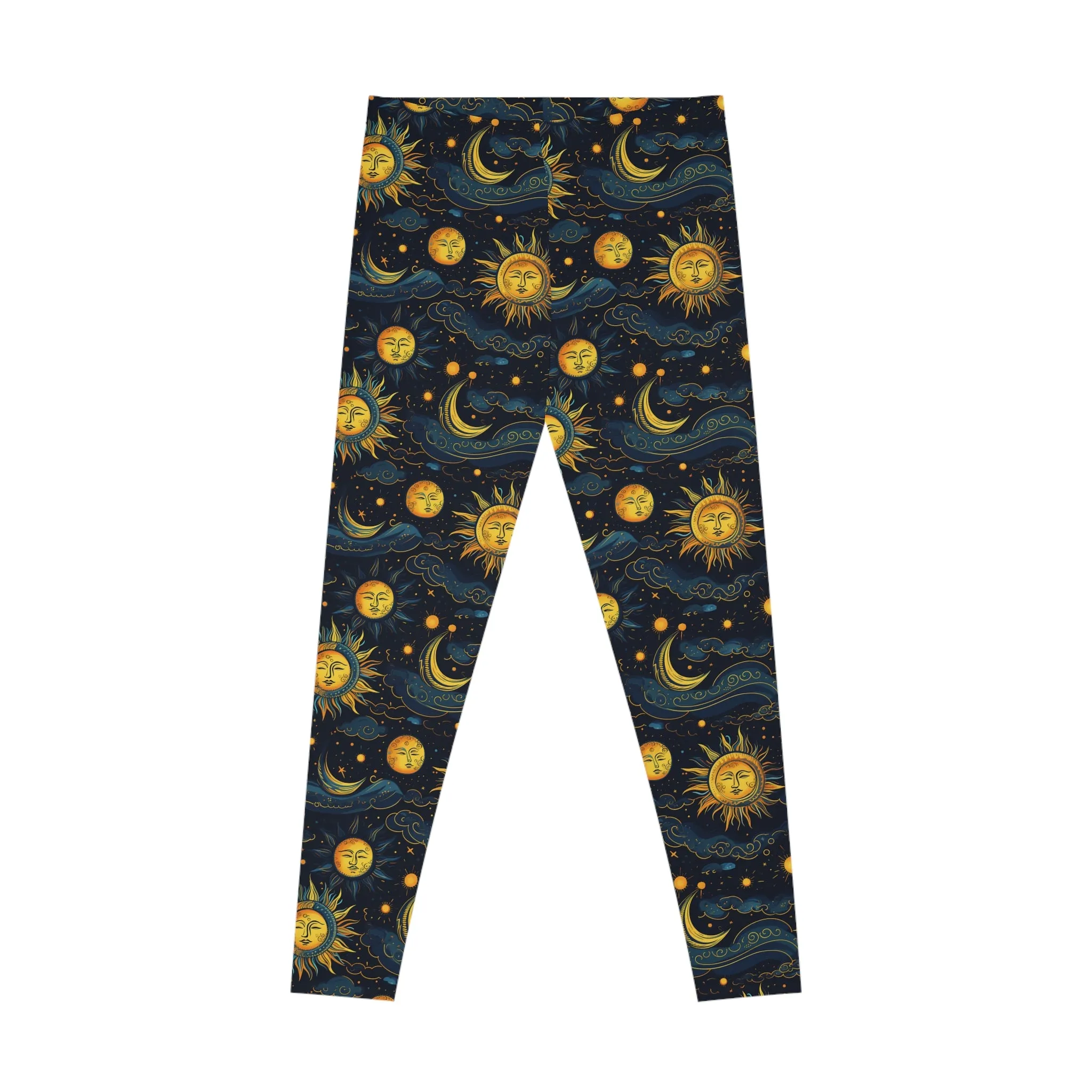 Celestial Sun and Moon Stretchy Leggings - Cosmic Yoga Pants for Freedom and Comfort