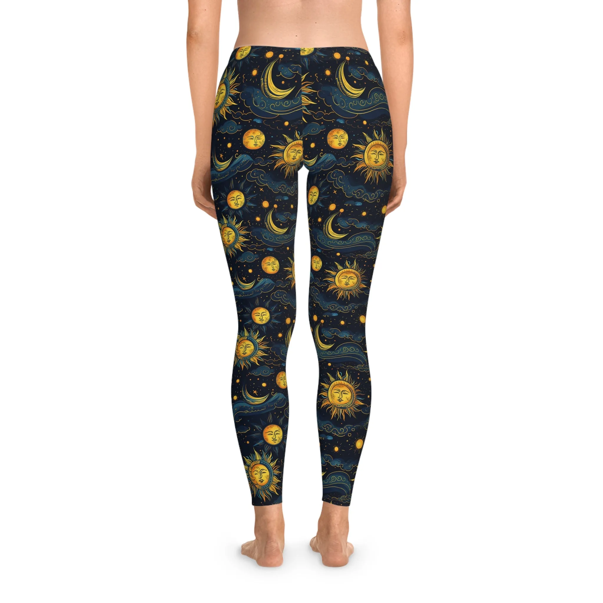 Celestial Sun and Moon Stretchy Leggings - Cosmic Yoga Pants for Freedom and Comfort