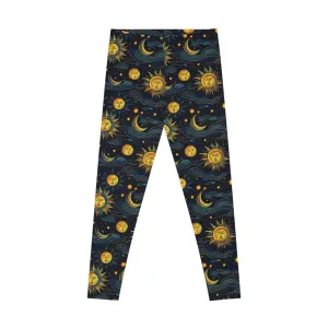 Celestial Sun and Moon Stretchy Leggings - Cosmic Yoga Pants for Freedom and Comfort