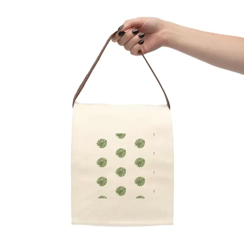 Chic Green Leaves Canvas Lunch Bag for Stylish Lunches
