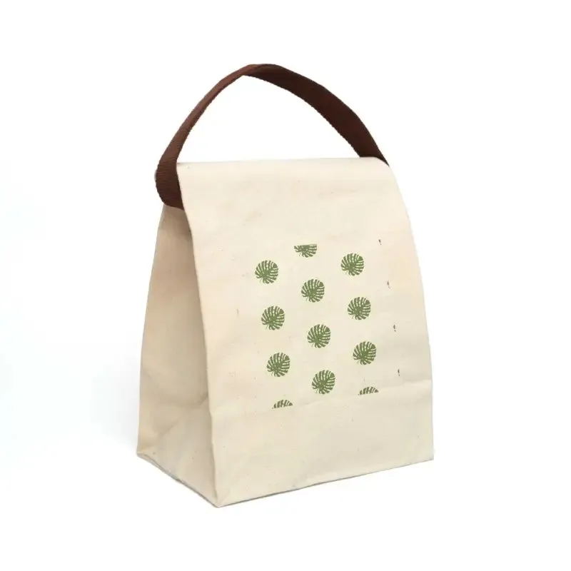 Chic Green Leaves Canvas Lunch Bag for Stylish Lunches