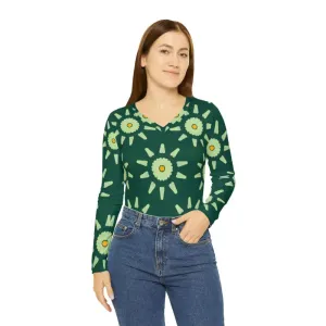 Chic Long Sleeve Women Tee in Light Green Pattern