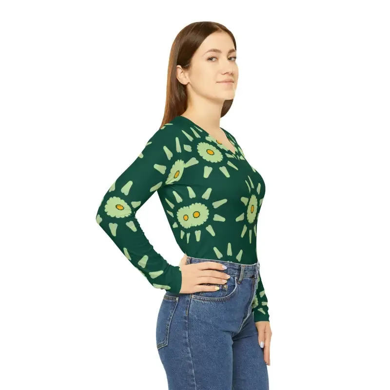 Chic Long Sleeve Women Tee in Light Green Pattern