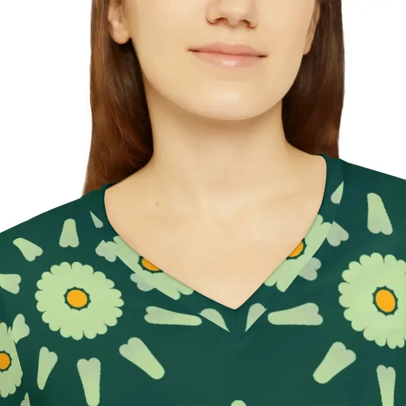 Chic Long Sleeve Women Tee in Light Green Pattern