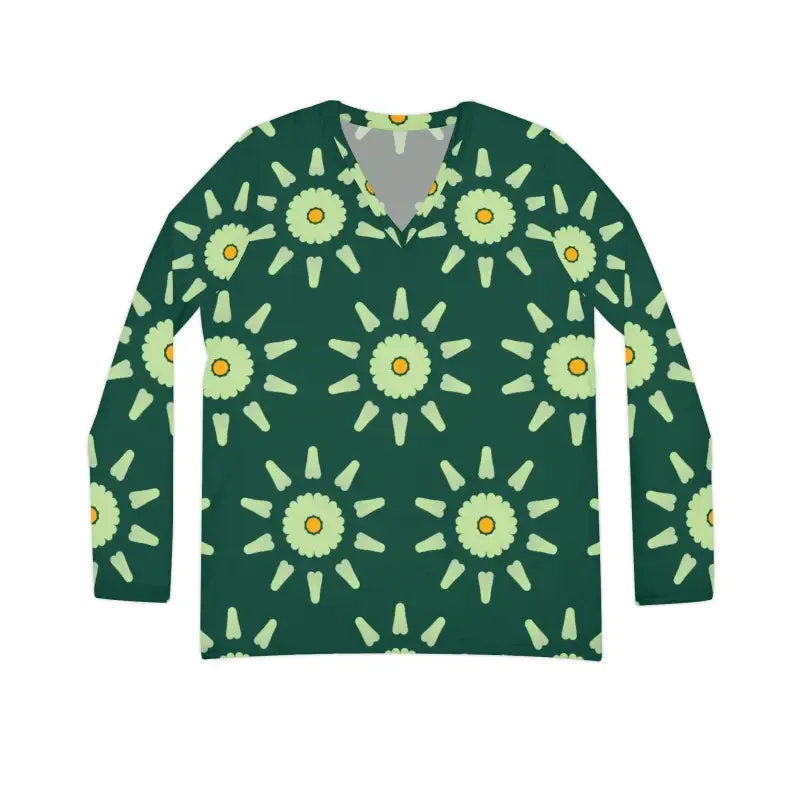 Chic Long Sleeve Women Tee in Light Green Pattern