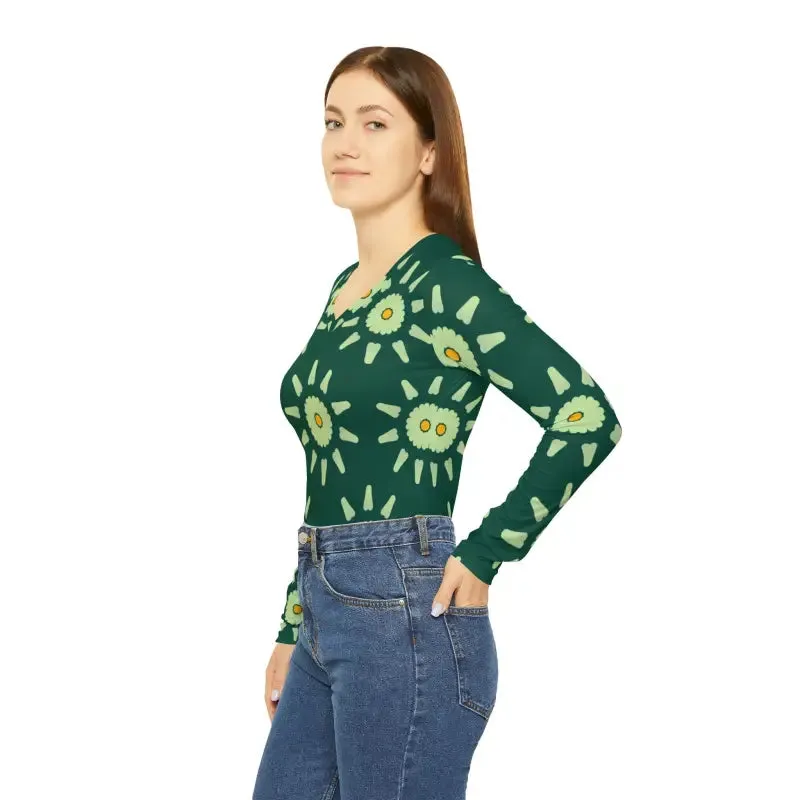 Chic Long Sleeve Women Tee in Light Green Pattern