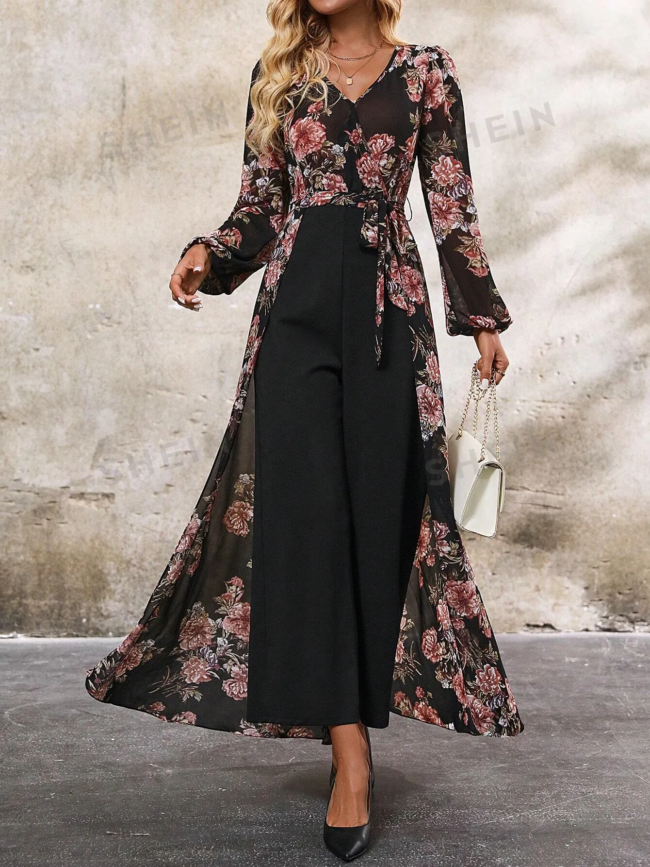 Clasi Women's Elegant Floral Print Wide Leg Jumpsuit