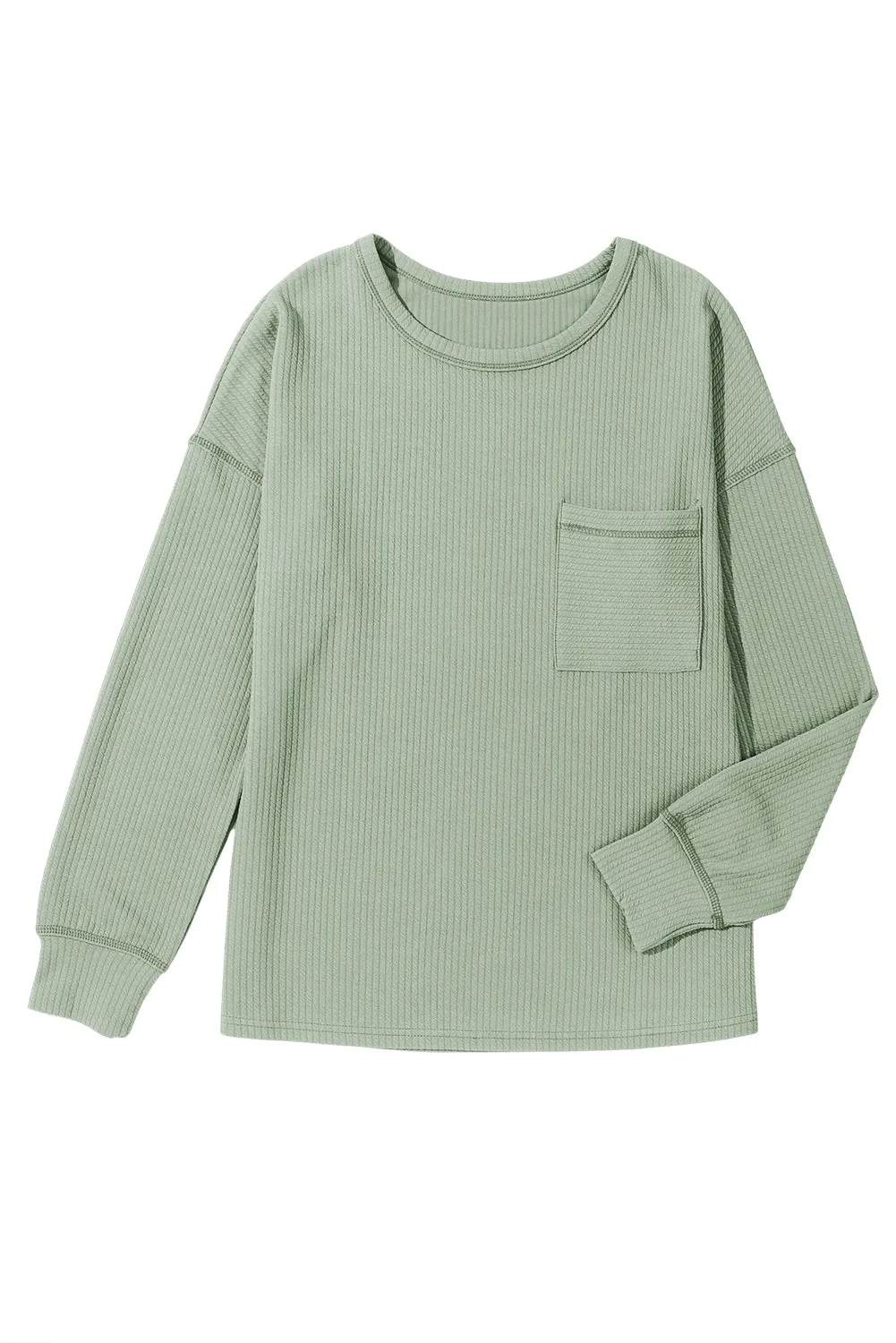 Clearly Aqua Solid Color Corded Drop Shoulder Long Sleeve Top