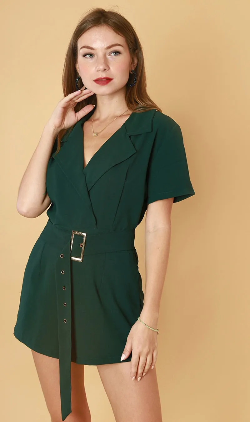 CLEMENTINE Belted Romper (Emerald)